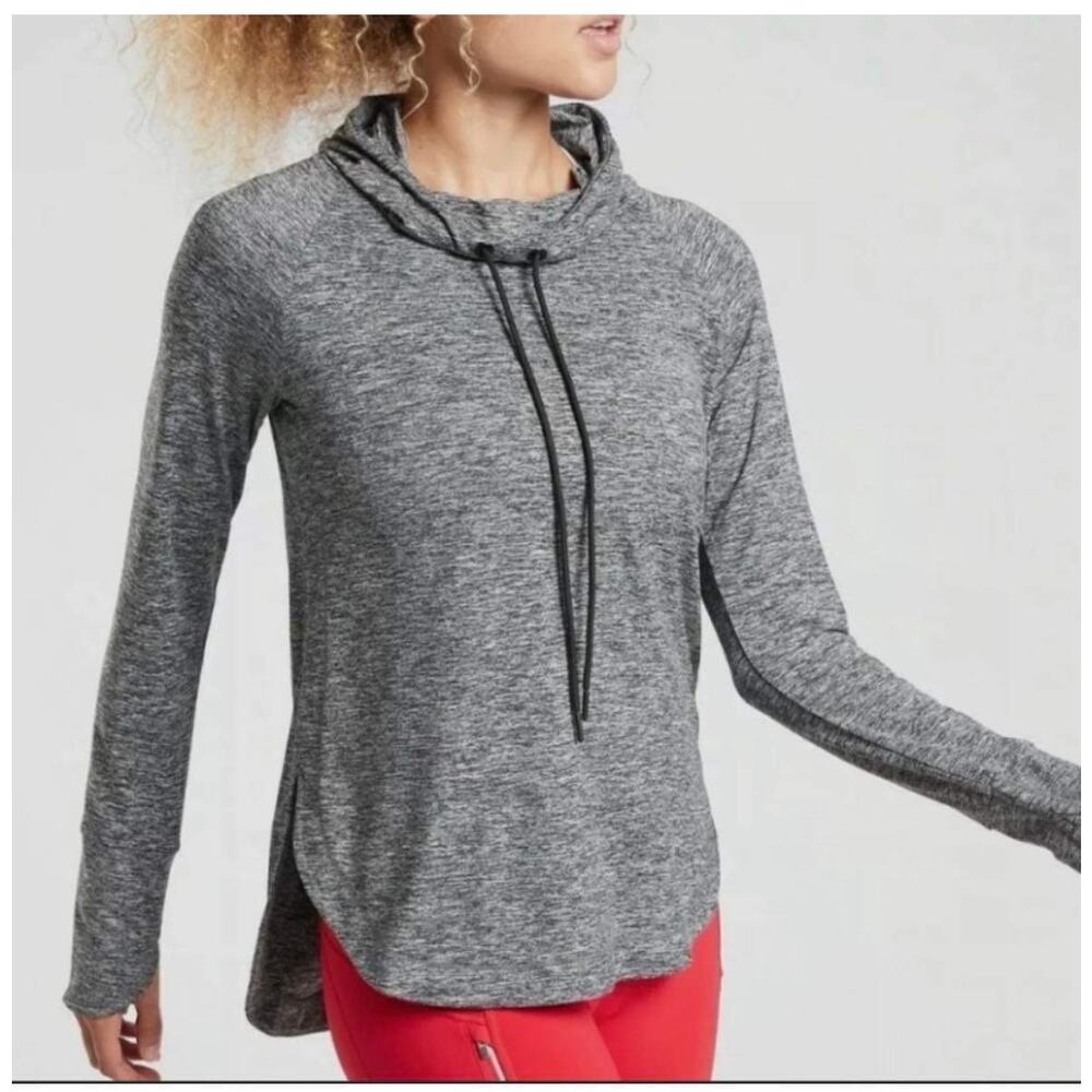Athleta Uptempo Heather Gray Long Sleeve Pullover Running Hoodie Sweatshirt XS